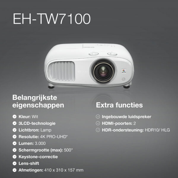 Epson EH-TW7100 4K PRO-UHD-projector, 3000 lumen, scherm van maximaal 500 inch - Afbeelding 18