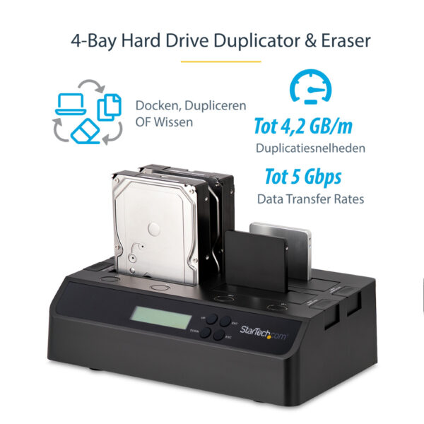 StarTech.com 4-Bay Hard Drive Cloner en Wisser, Standalone 1:3 HDD/SSD Kloner/Copier/Earser, USB 3.0/eSATA naar SATA Docking St - Afbeelding 6