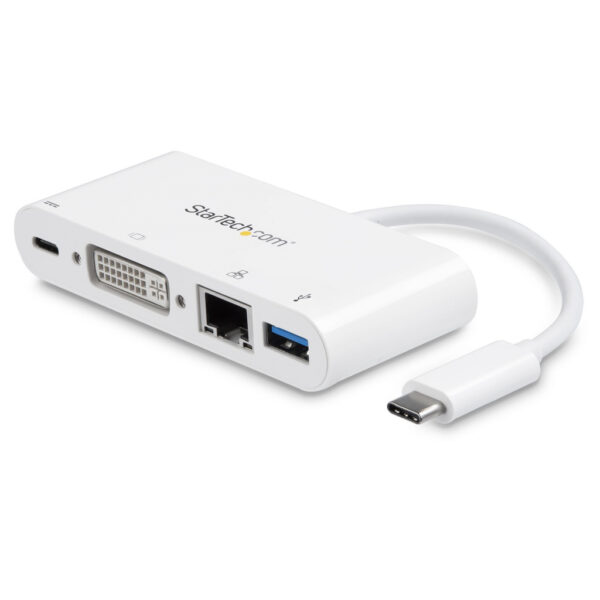 StarTech.com USB C Multiport Adapter, USB-C naar DVI-D (Digitaal) Video Adapter, 60W Power Delivery Passthrough Charging, GbE, U