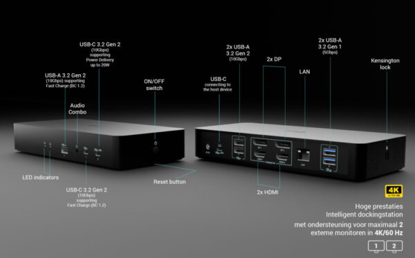 i-tec Universal Intelligent Dual Display Docking Station + Power Delivery 100W - Afbeelding 2
