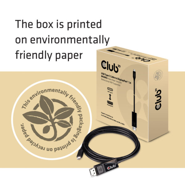 CLUB3D USB Type C Cable naar DP 1.4 8K60Hz M/M 1.8m - Afbeelding 5