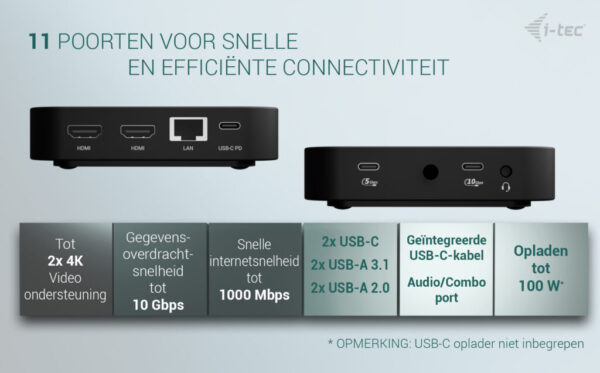 i-tec USB-C Dual HDMI Docking Station with Power Delivery 100 W - Afbeelding 10