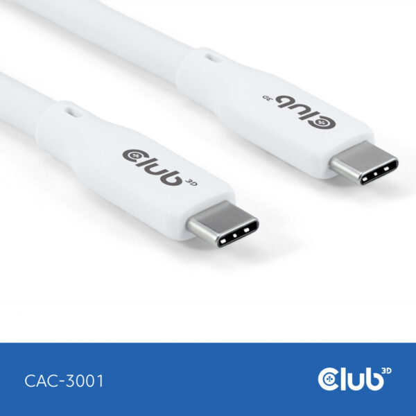CLUB3D USB C oplaadkabel wit siliconen & tangle-free - Afbeelding 6