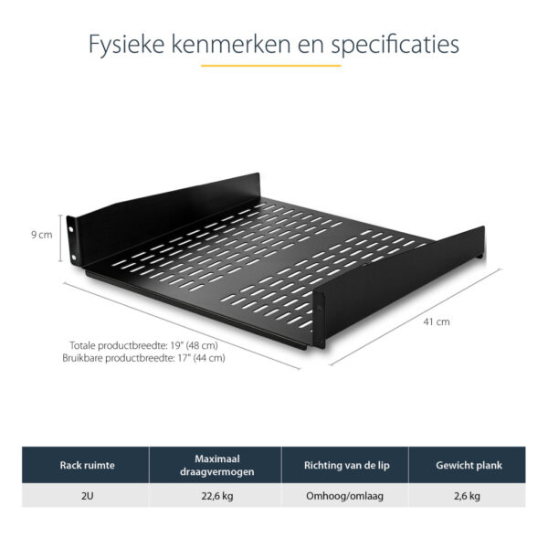 StarTech.com 2U Server Rack Schap - Universele Geventileerde Rack Mount Cantilever Shelf voor 19" Netwerk Kast & Apparatuur - He - Afbeelding 6