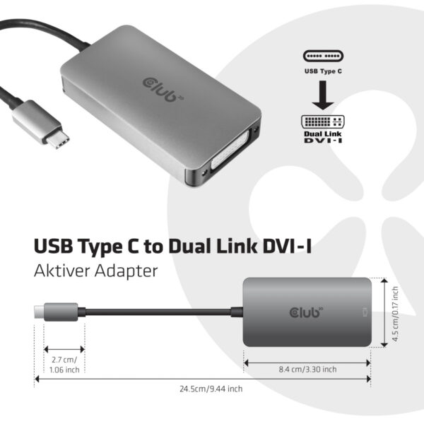 CLUB3D USB3.2 Gen1 Type-C to Dual Link DVI-D HDCP AAN versie Actieve Adapter M/V - Afbeelding 2