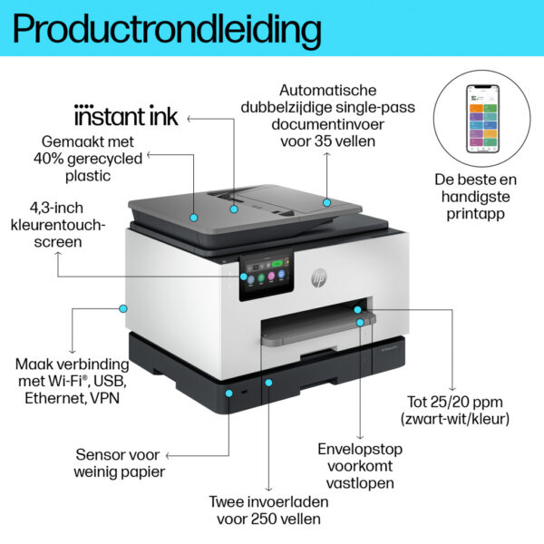 HP OfficeJet Pro 9132e Draadloos All-in-One Kleur Printer, Instant Ink; Dubbelzijdig printen - Afbeelding 10
