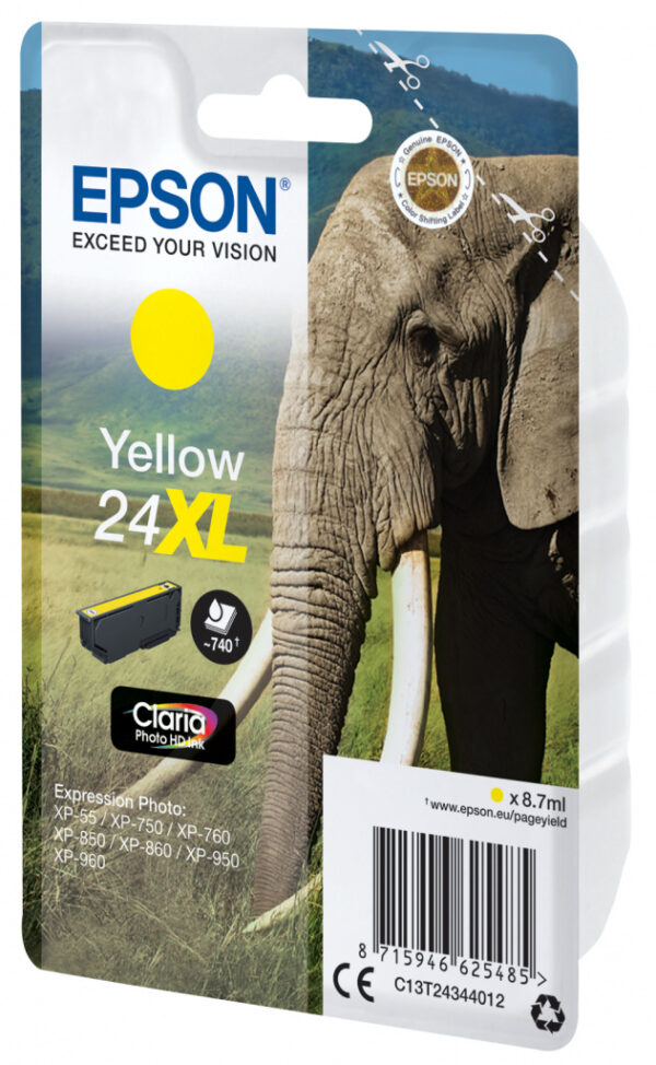 Epson Elephant Singlepack Yellow 24XL Claria Photo HD Ink - Afbeelding 2