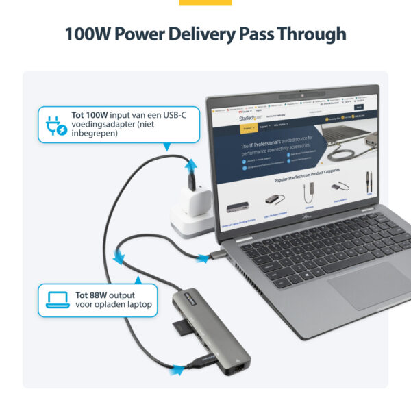 StarTech.com USB C Multiport Adapter - USB-C naar 4K 60Hz HDMI 2.0, 100W Power Delivery Pass-through, SD/MicroSD, 2-Port USB 3.0 - Afbeelding 9