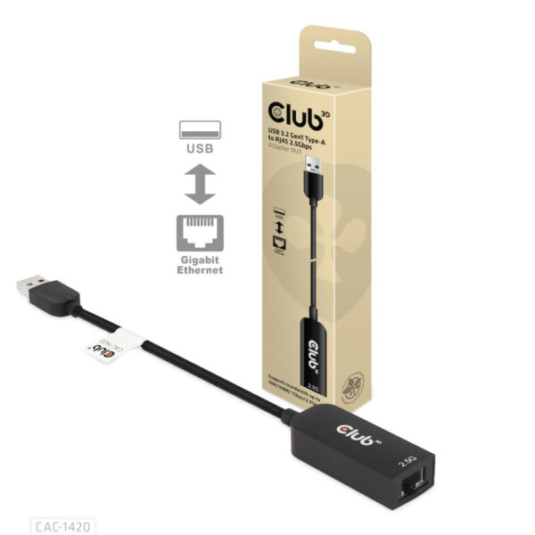 CLUB3D USB 3.2 Gen1 Type A to RJ45 2.5Gbps Adapter - Afbeelding 2