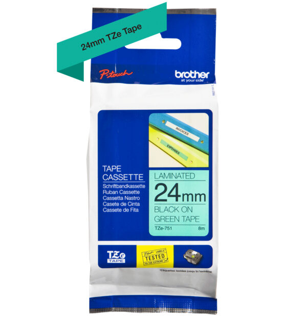 Brother TZE-751 labelprinter-tape Zwart op groen - Afbeelding 2