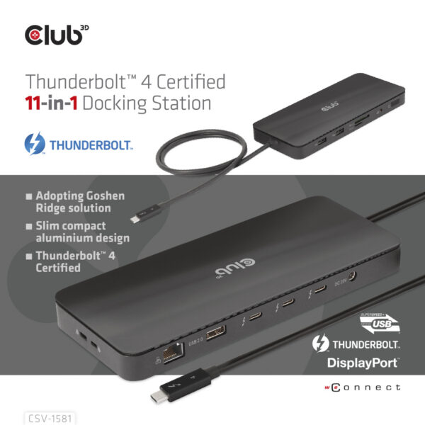 CLUB3D Thunderbolt 4 Certified 11-in-1 Docking Station - Afbeelding 8
