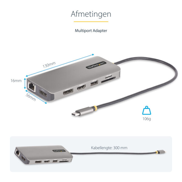 StarTech.com USB-C Triple Monitor Multiport Adapter, 5Gbps, Dual 4K 60Hz + 4K 30Hz HDMI & DisplayPort, 4-Port USB Hub, 100W PD P - Afbeelding 11