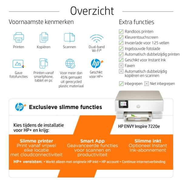 HP ENVY Inspire 7220e Draadloos All-in-One Kleur Printer, Instant Ink; Kopieerapparaat, scanner - Afbeelding 15