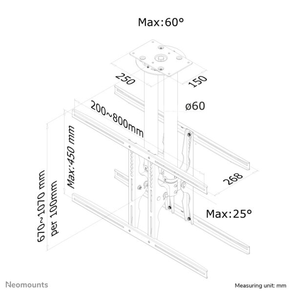 Neomounts PLASMA-C100D Dual monitor/TV-beugel plafond 37-75" - h 67-107 cm - Afbeelding 3