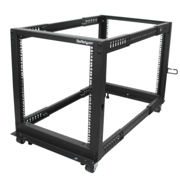 StarTech.com 4-Post 12U Mobiel Open Frame Server Rack, 19" Patchkast met Wielen en 4 Stijlen, Open Serverkast met Verstelbare Di