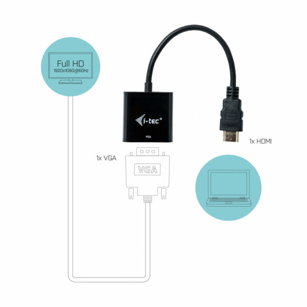 i-tec HDMI2VGAADA video kabel adapter 0,15 m HDMI VGA Zwart - Afbeelding 3