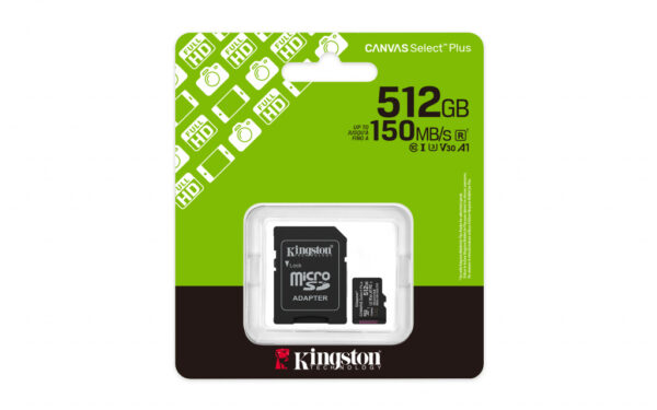Kingston Technology 512GB microSDXC Canvas Select Plus Gen3 150MB/s A1 kaart + adapter - Afbeelding 6