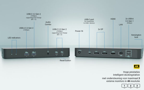 i-tec USB-C Intelligent Triple Display Docking Station + Power Delivery 100W - Afbeelding 4