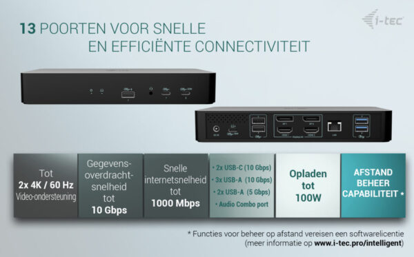 i-tec Universal Intelligent Dual Display Docking Station + Power Delivery 100W - Afbeelding 5