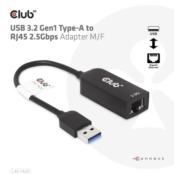 CLUB3D USB 3.2 Gen1 Type A to RJ45 2.5Gbps Adapter - Afbeelding 4