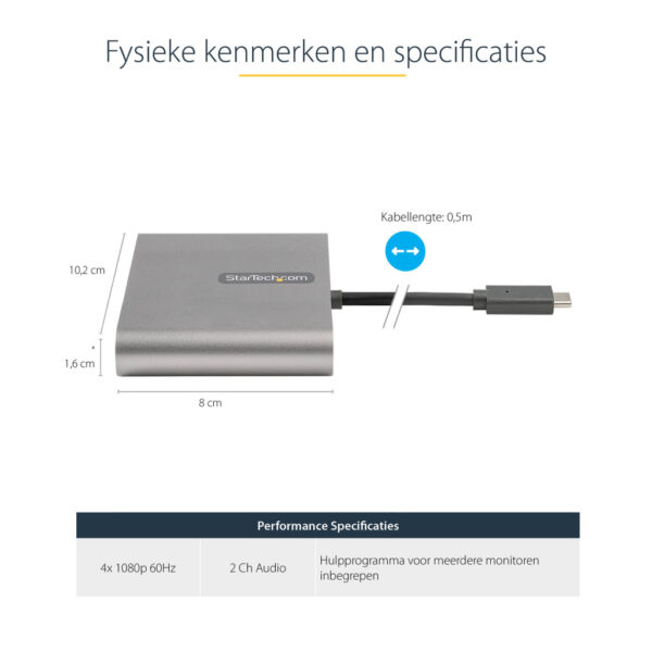 StarTech.com USB C naar 4 HDMI Adapter - Externe Video & Grafische Kaart - USB Type-C naar Quad HDMI Display Adapter Dongle - 10 - Afbeelding 6