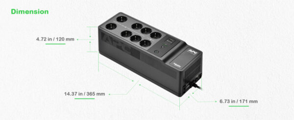 APC Back-UPS BE500G2-GR - Noodstroomvoeding 8x stopcontact, 500VA, 1 USB oplader, 1 USB datapoort - Afbeelding 14