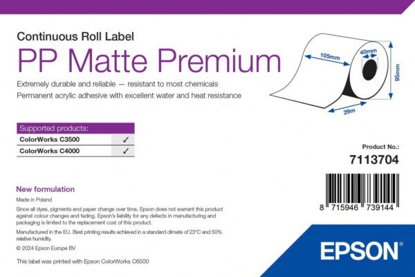 Epson 7113704 printeretiket Wit Zelfklevend printerlabel