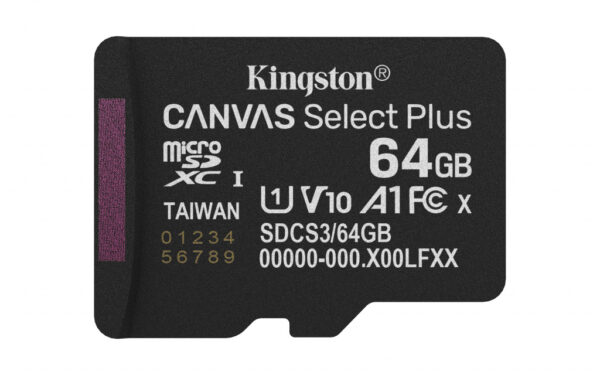 Kingston Technology 64GB microSDXC Canvas Select Plus Gen3 100MB/s A1 kaart + adapter - Afbeelding 7