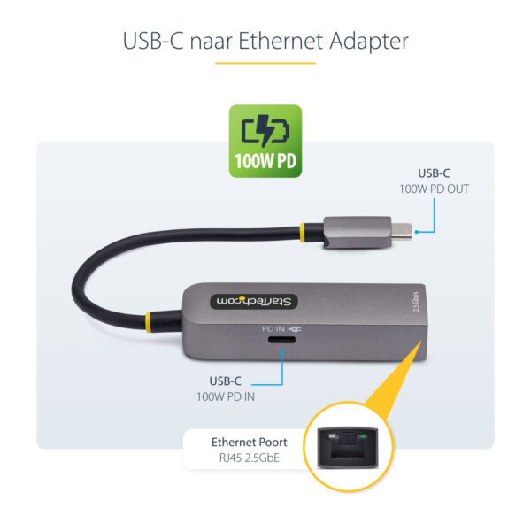 StarTech.com 2.5GbE USB-C naar Ethernet Adapter, 100W PD Pass-Through, NBASE-T NIC, USB 3.0 Type-C 2.5/1G Multi Speed Netwerk, T - Afbeelding 9