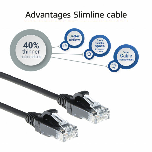 ACT Zwarte 3 meter LSZH U/UTP CAT6 datacenter slimline patchkabel snagless met RJ45 connectoren - Afbeelding 4