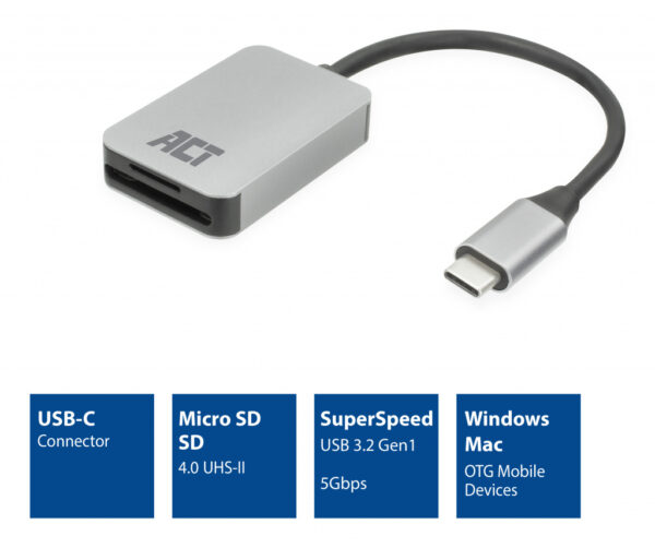 ACT USB-C kaartlezer voor SD en micro SD, SD 4.0 UHS-II - Afbeelding 8
