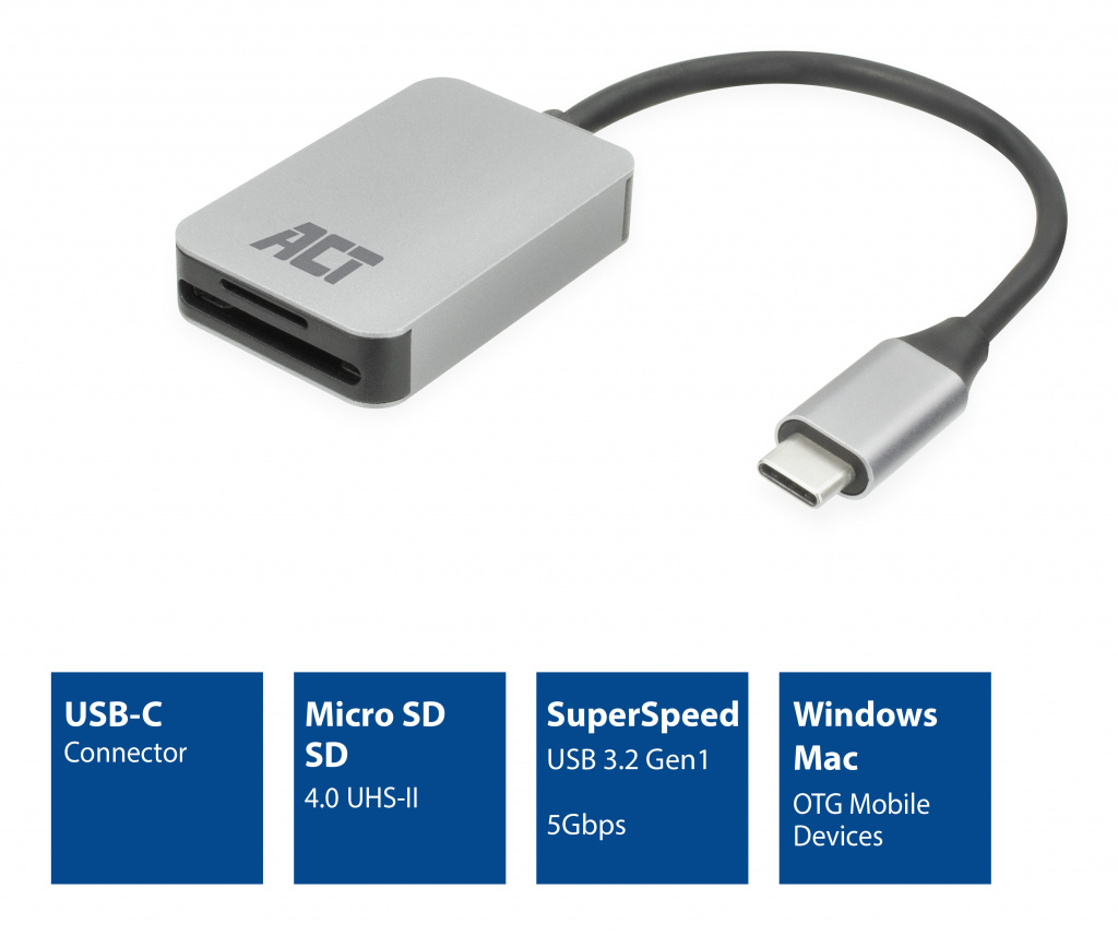 ACT USB-C kaartlezer voor SD en micro SD, SD 4.0 UHS-II - Afbeelding 8