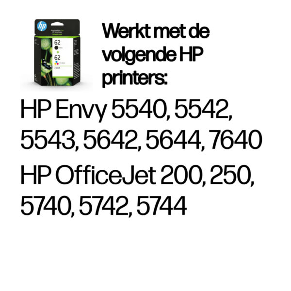 HP 62 originele zwarte/drie-kleuren inktcartridges, 2-pack - Afbeelding 2