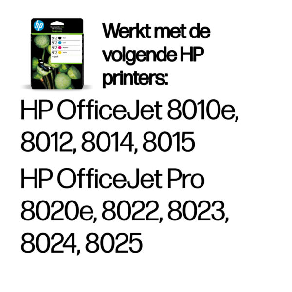 HP 912 4-pack originele inktcartridges, cyaan/magenta/geel - Afbeelding 2