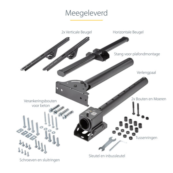 StarTech.com TV Plafondbeugel, Full-Motion Universele Ophangbeugel, VESA Beugel voor Single 32”-75" TVs / Displays, Kantelen/Zwe - Afbeelding 15