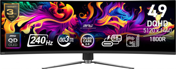 MSI MPG 491CQPX QD-OLED computer monitor 124,5 cm (49") 5120 x 1440 Pixels Dual QHD Zwart