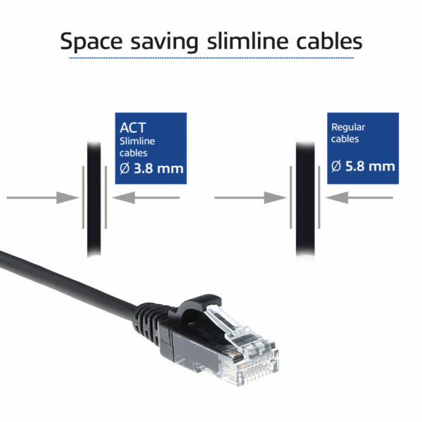ACT Zwarte 3 meter LSZH U/UTP CAT6 datacenter slimline patchkabel snagless met RJ45 connectoren - Afbeelding 3