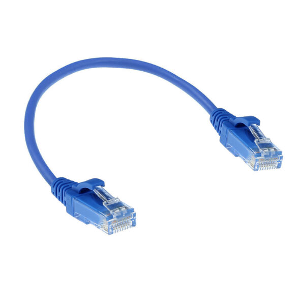 ACT Blauwe 0,15 meter LSZH U/UTP CAT6 datacenter slimline patchkabel snagless met RJ45 connectoren - Afbeelding 2