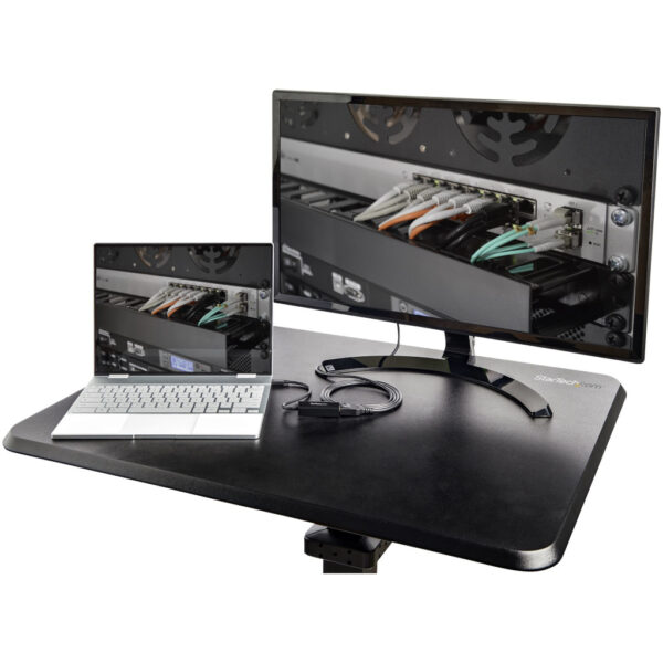 StarTech.com Mobiel Bureau Ergonomisch Zit-Sta Computermeubel op Wielen One Touch verstelbare Mobiele Werkplek Bureautafel op Wi - Afbeelding 10