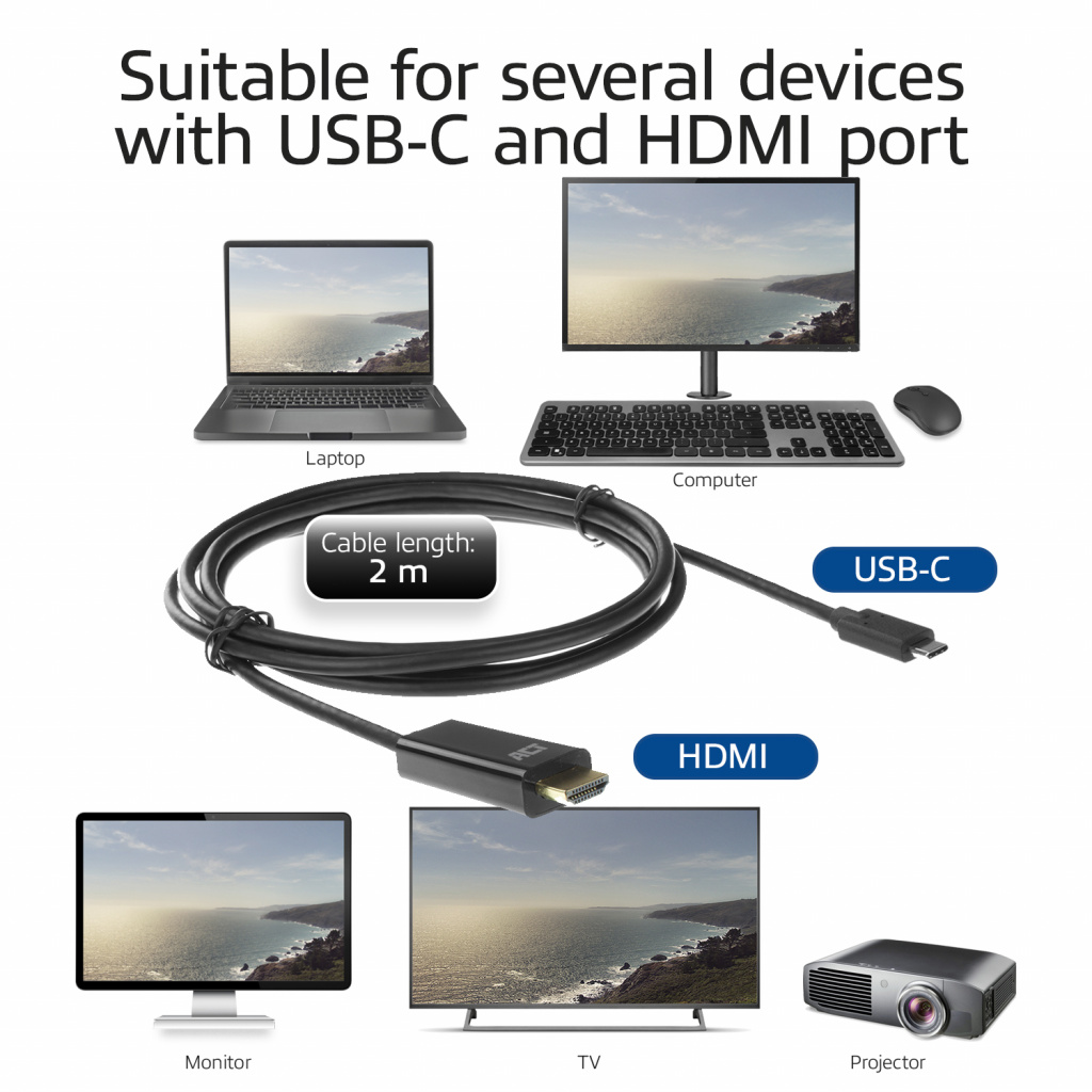 ACT USB-C naar HDMI kabel 2 meter - Afbeelding 5