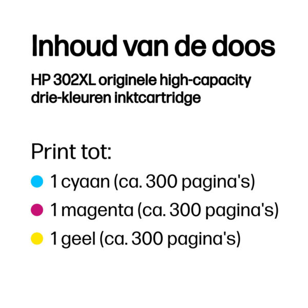 HP 302XL originele high-capacity drie-kleuren inktcartridge - Afbeelding 3