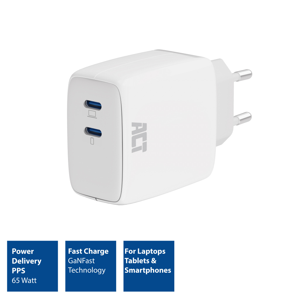 ACT USB-C Lader 65W 2-poorts met Power Delivery PPS en GaNFast - Afbeelding 5