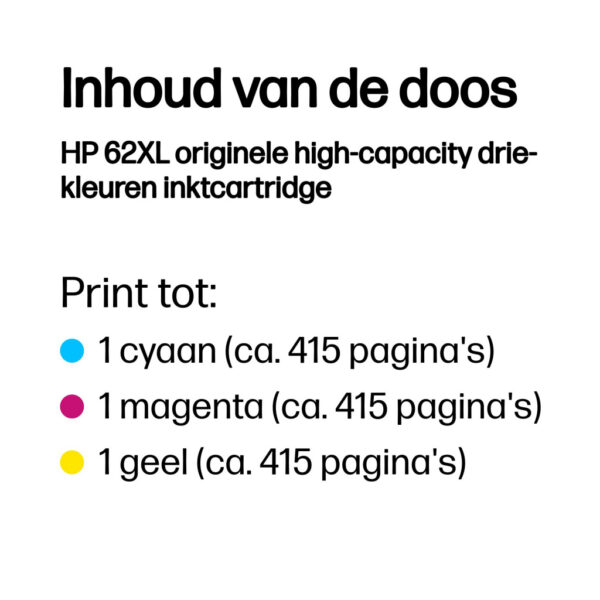 HP 62XL originele high-capacity drie-kleuren inktcartridge - Afbeelding 3