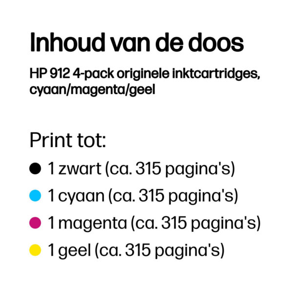 HP 912 4-pack originele inktcartridges, cyaan/magenta/geel - Afbeelding 3