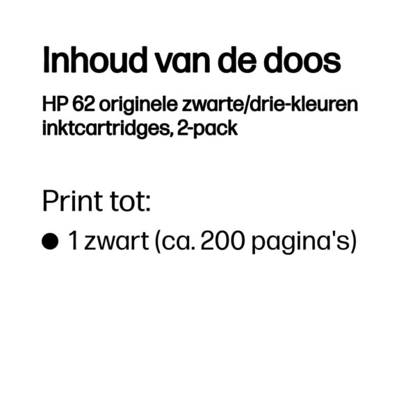 HP 62 originele zwarte/drie-kleuren inktcartridges, 2-pack - Afbeelding 3