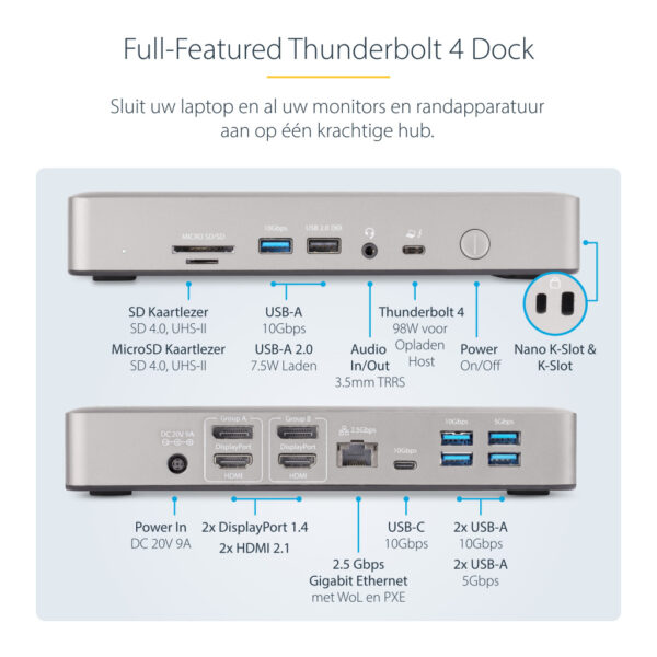 StarTech.com Thunderbolt 4 Multi-Monitor Docking Station, Quad/Triple/Dual Display Dock, 2x HDMI/2x DisplayPort, 7x USB Hub, 2.5 - Afbeelding 10
