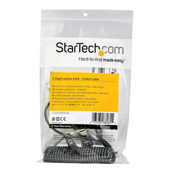 StarTech.com LTLOCK3DCOIL kabelslot Zwart, Roestvrijstaal 1,8 m - Afbeelding 4