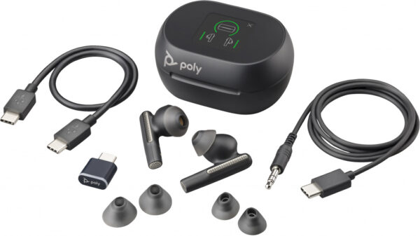 HP Poly Voyager Free 60+ UC Carbon Black Earbuds + BT700 USB-C-adapter + oplaadcase met touchscreen - Afbeelding 6
