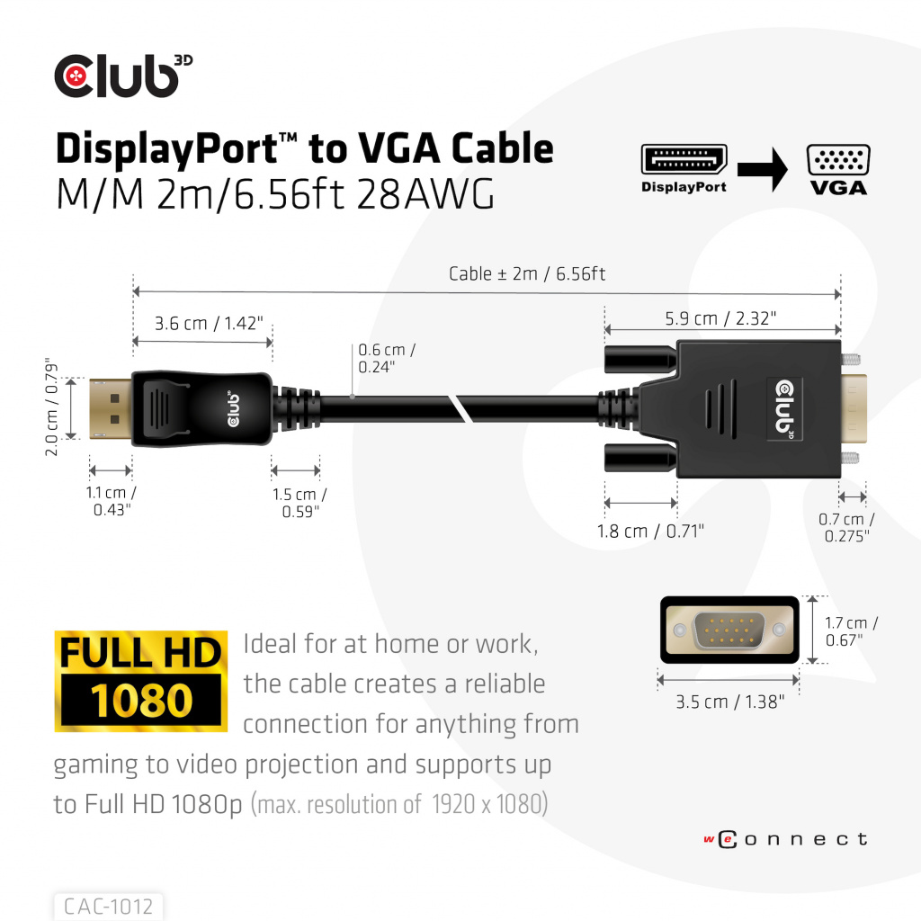 CLUB3D DisplayPort to VGA Cable M/M - Afbeelding 4