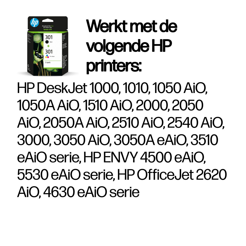 HP 301 originele zwarte/drie-kleuren inktcartridges, 2-pack - Afbeelding 2